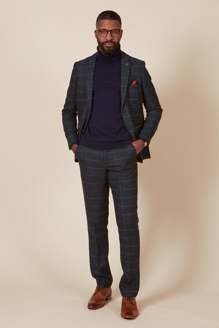 Eton Navy Blue Tweed Check Blazer