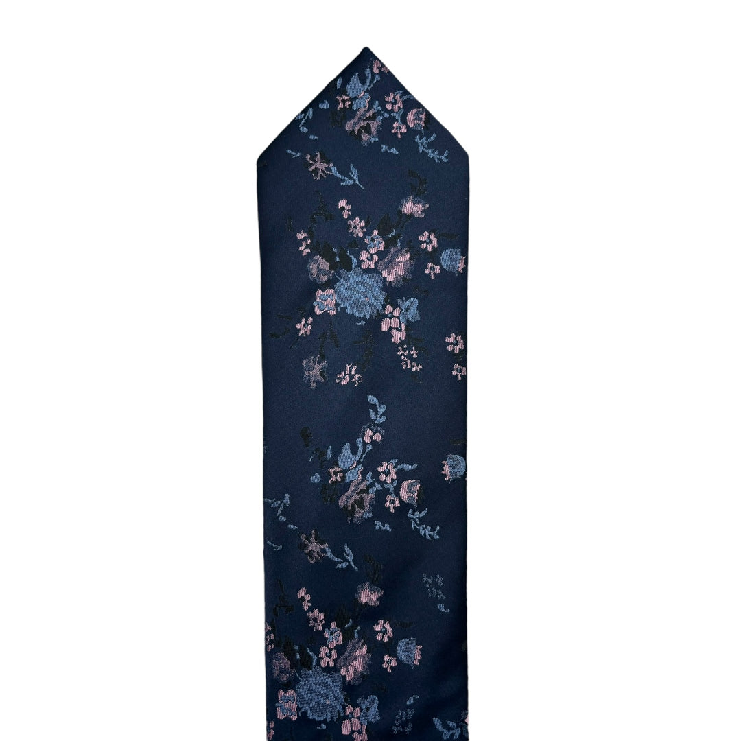 Blush Pink Floral Navy Tie & Pocket Square