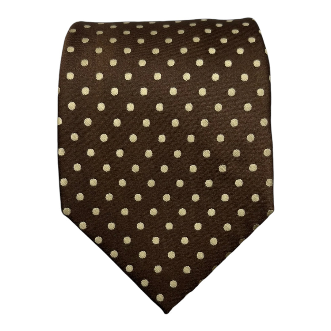 Brown Satin Gold Polka Dot Tie and Pocket Square