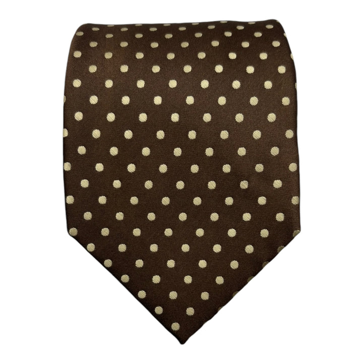 Brown Satin Gold Polka Dot Tie and Pocket Square