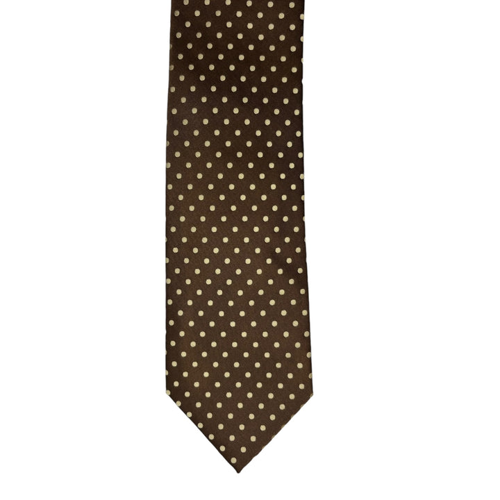Brown Satin Gold Polka Dot Tie and Pocket Square
