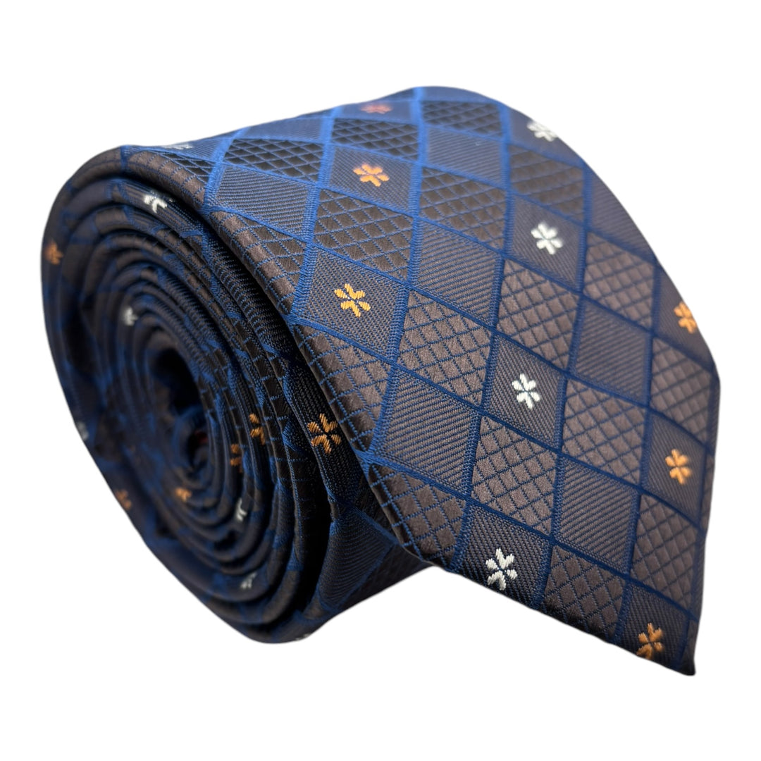 Grey Blue Diamond Textured Tie & Pocket Square
