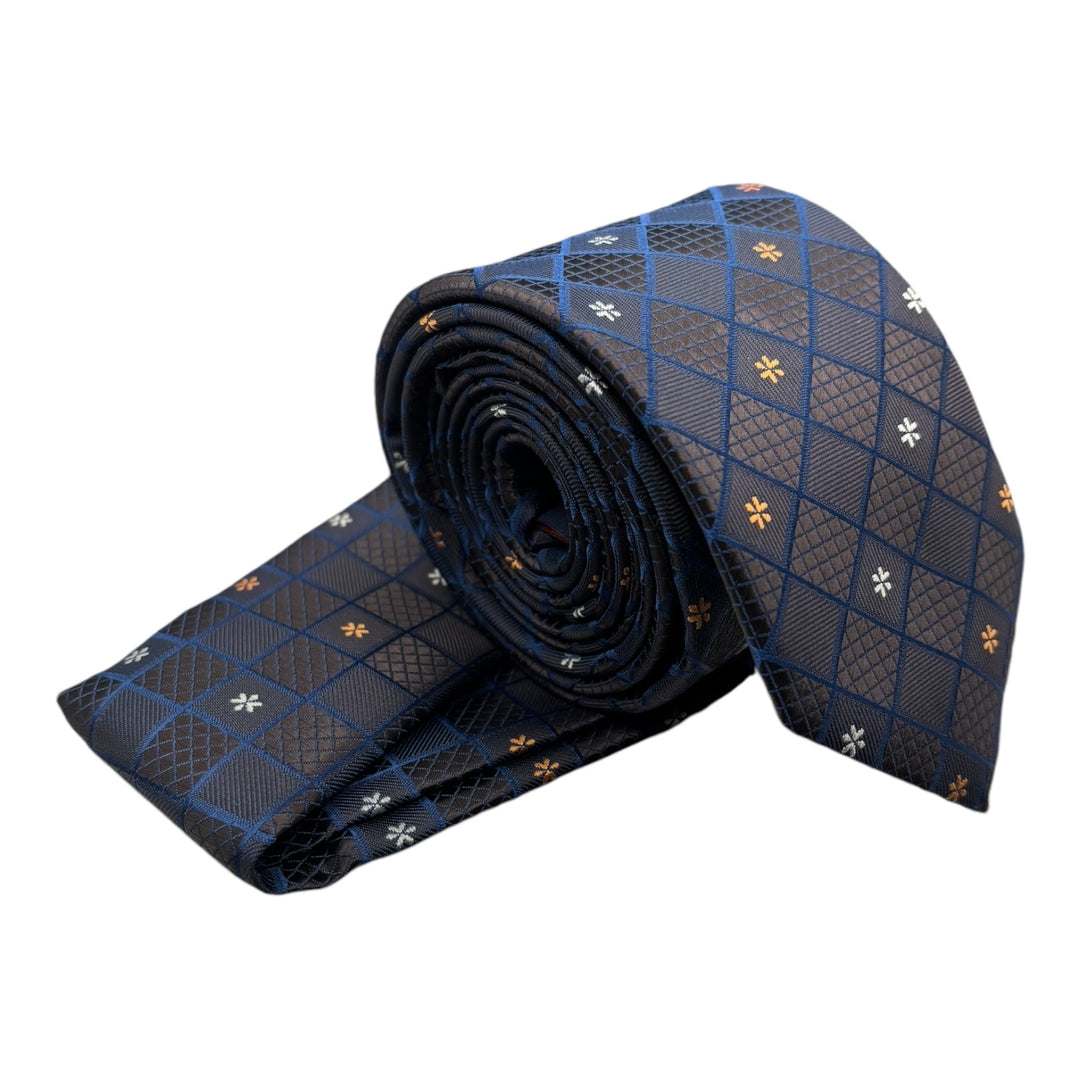 Grey Blue Diamond Textured Tie & Pocket Square