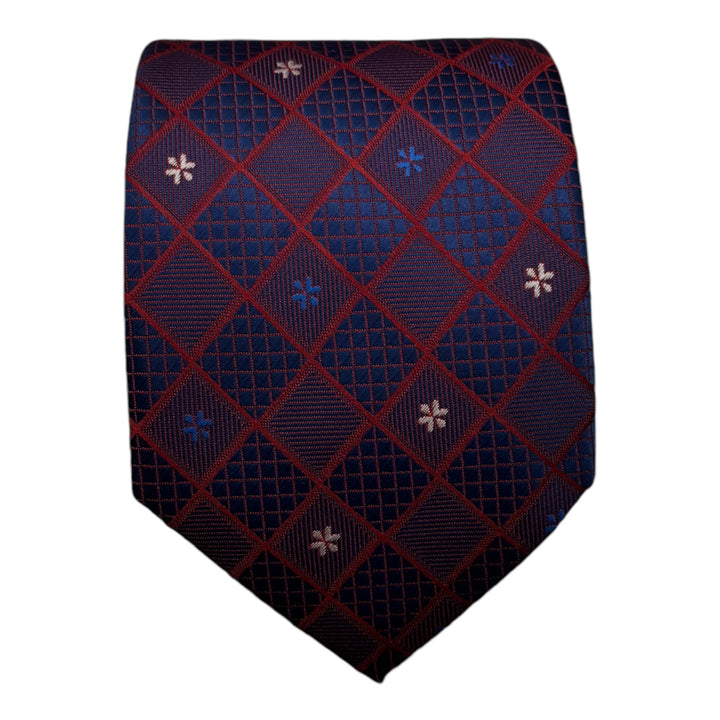 Navy Red Diamond Textured Tie & Pocket Square