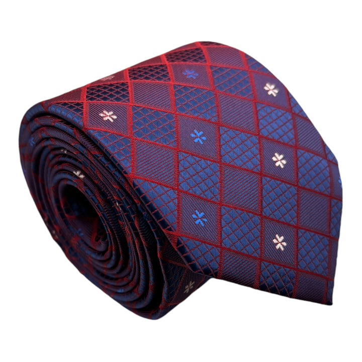 Navy Red Diamond Textured Tie & Pocket Square