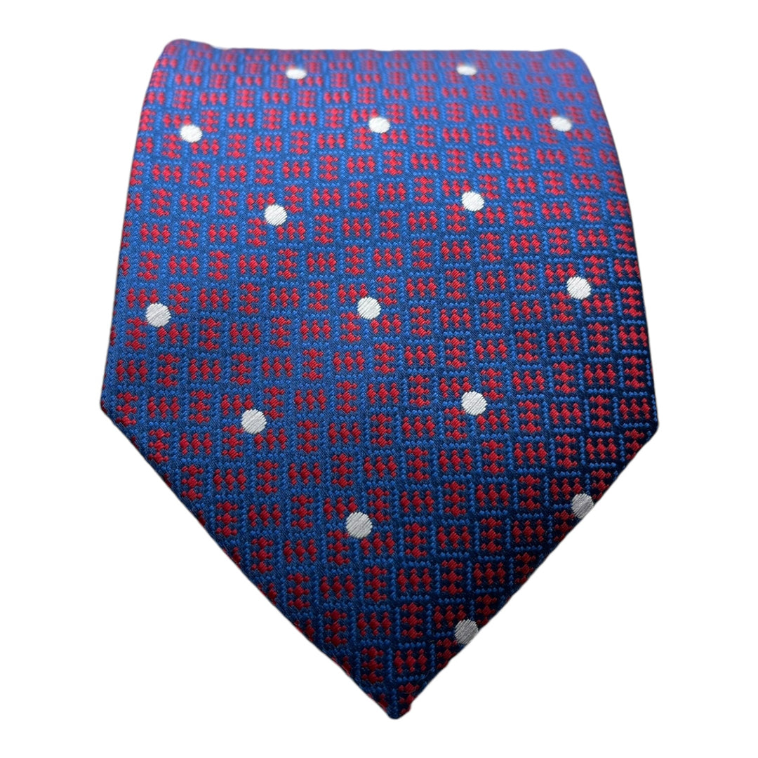 Blue Red Geometric Dotted Tie & Pocket Square