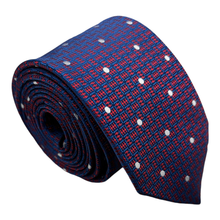 Blue Red Geometric Dotted Tie & Pocket Square
