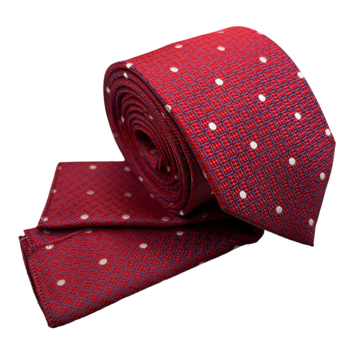 Red Geometric Dotted Tie & Pocket Square