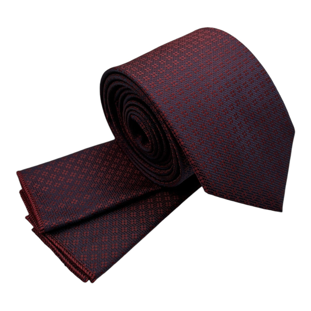 Wine Geometric Print Tie & Pocket Square