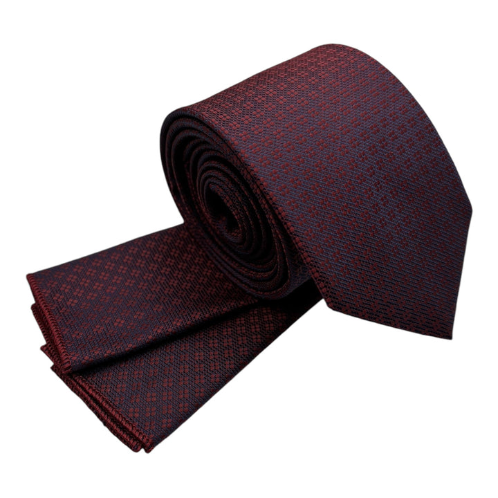 Wine Geometric Print Tie & Pocket Square