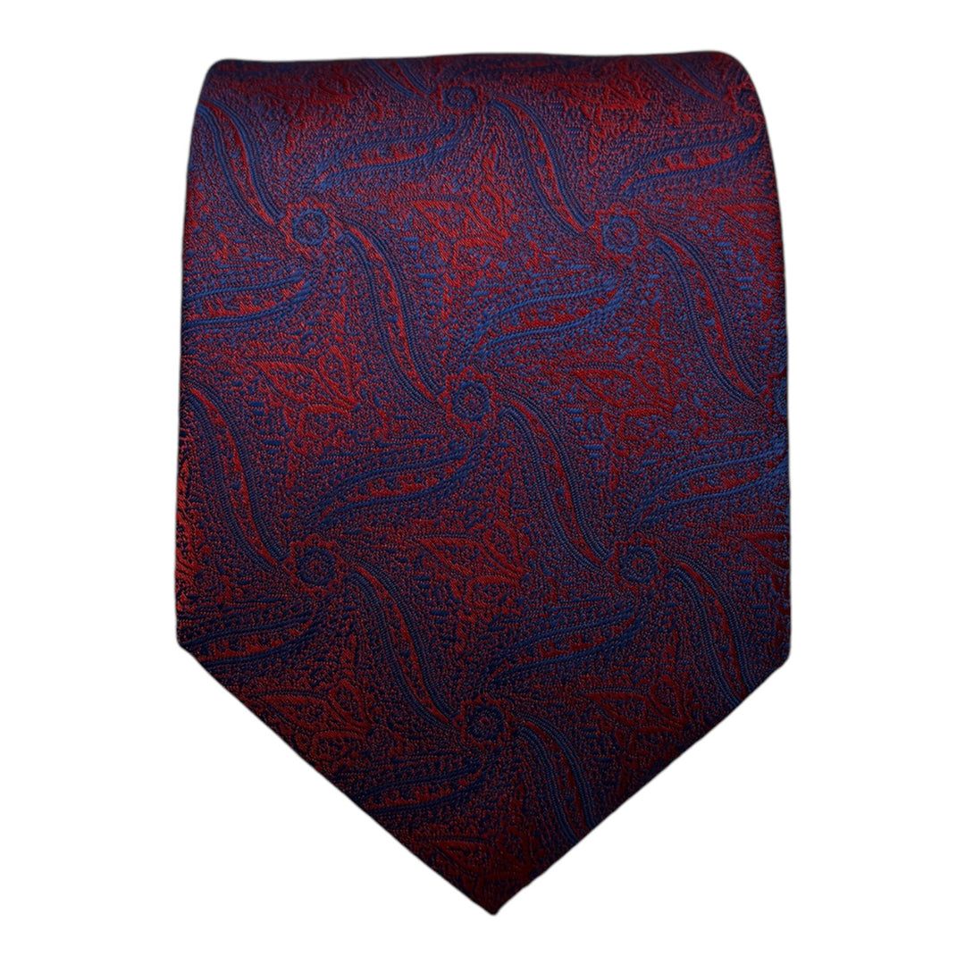 Navy Red Swirl Print Tie & Pocket Square