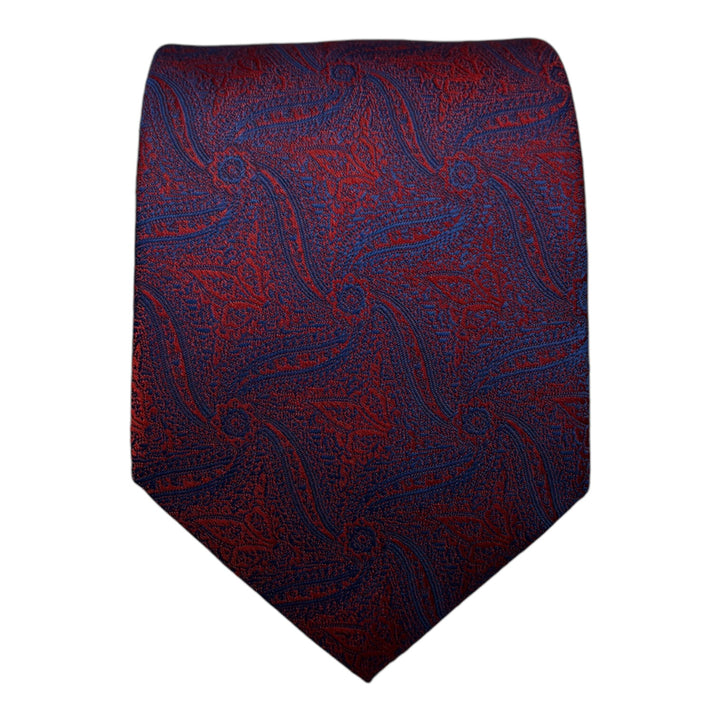 Navy Red Swirl Print Tie & Pocket Square