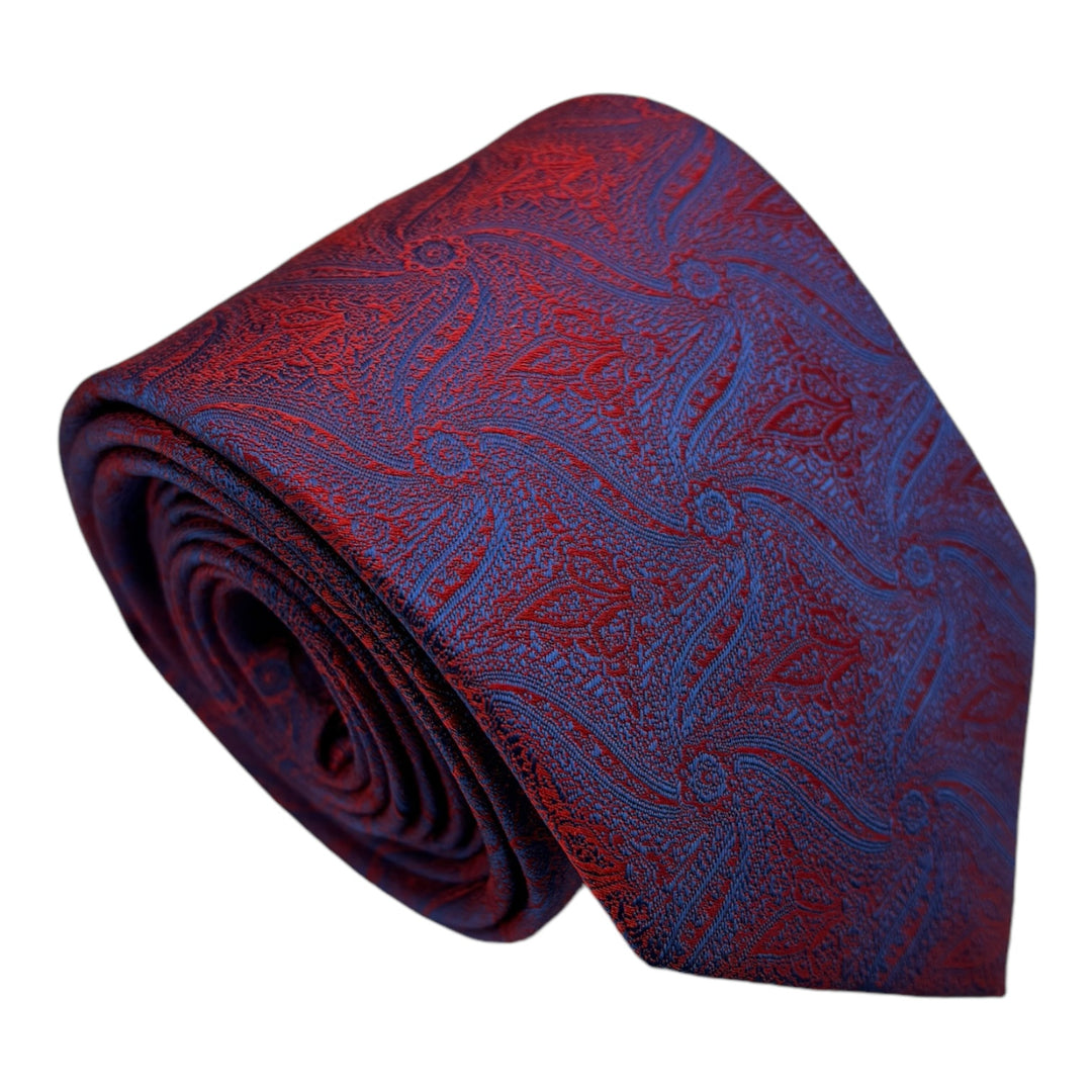 Navy Red Swirl Print Tie & Pocket Square