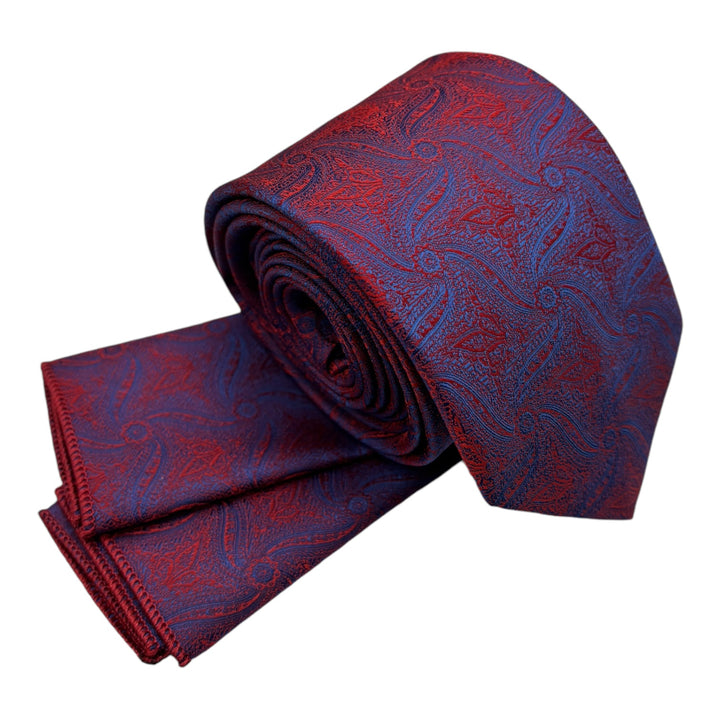 Navy Red Swirl Print Tie & Pocket Square
