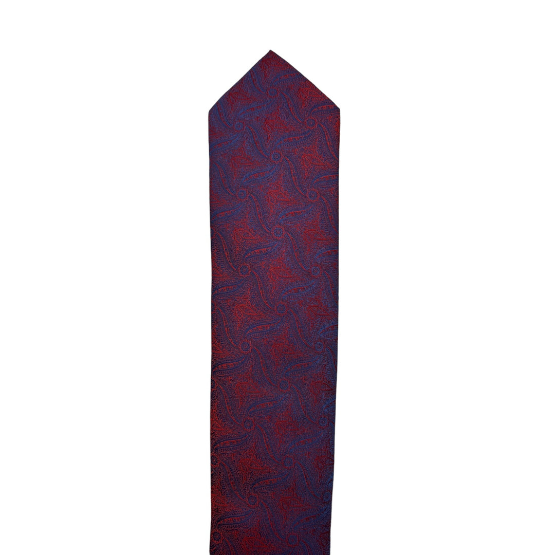 Navy Red Swirl Print Tie & Pocket Square