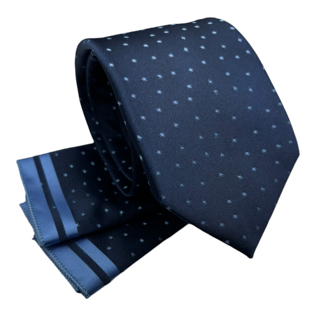 Sky Blue Star Navy Tie & Pocket Square