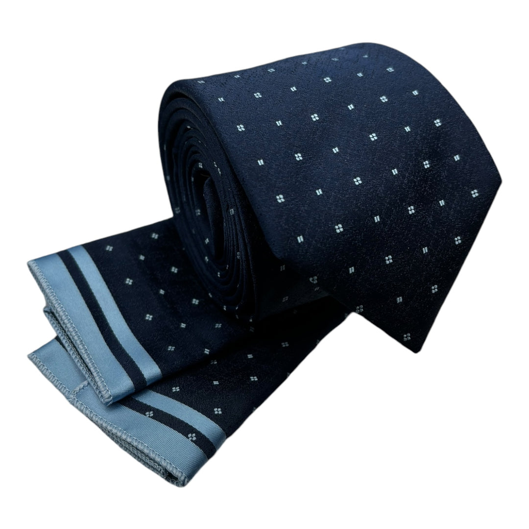 Sky Blue Four Square Navy Tie & Pocket Square