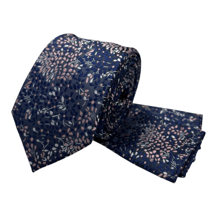 Purple Floral Pink Tie & Pocket Square