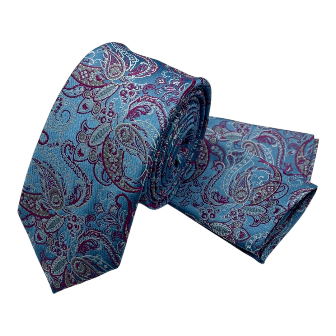 Paisley Sky Blue Lilac Tie and Pocket Square