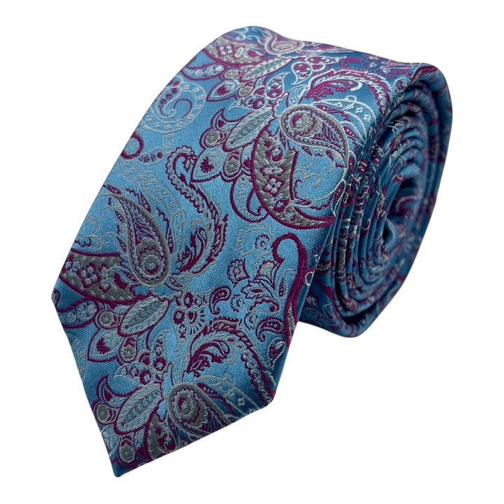 Paisley Sky Blue Lilac Tie and Pocket Square