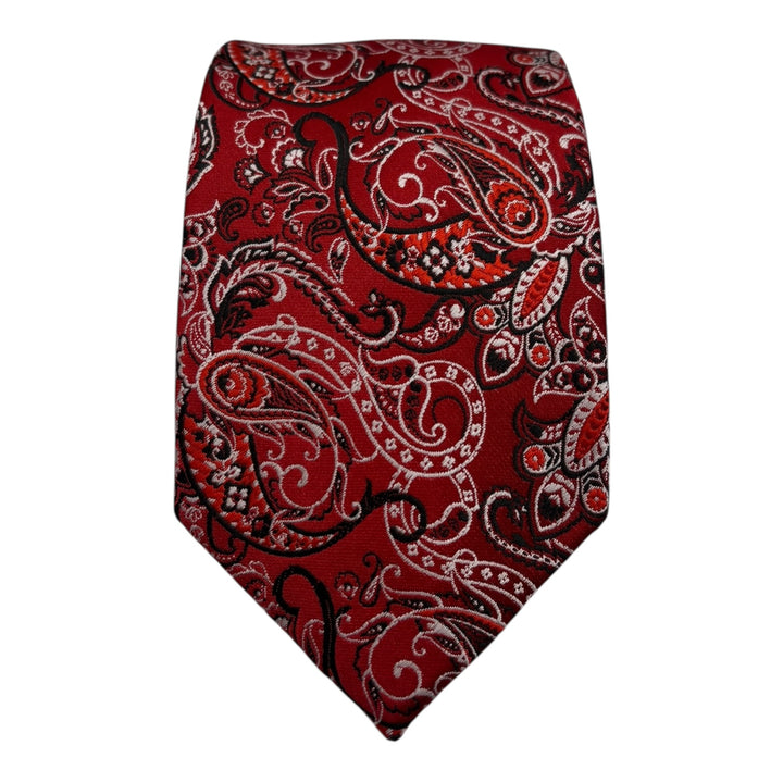 Paisley Red Silver Tie and Pocket Square