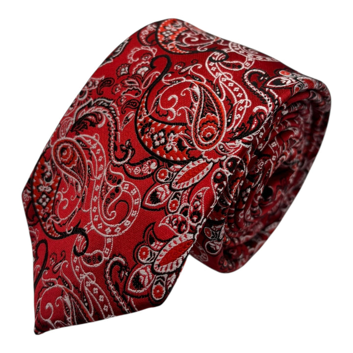 Paisley Red Silver Tie and Pocket Square
