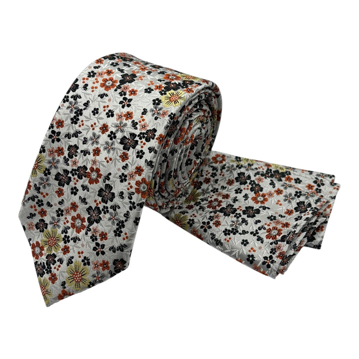 Floral Cream Orange Tie and Pocket Square