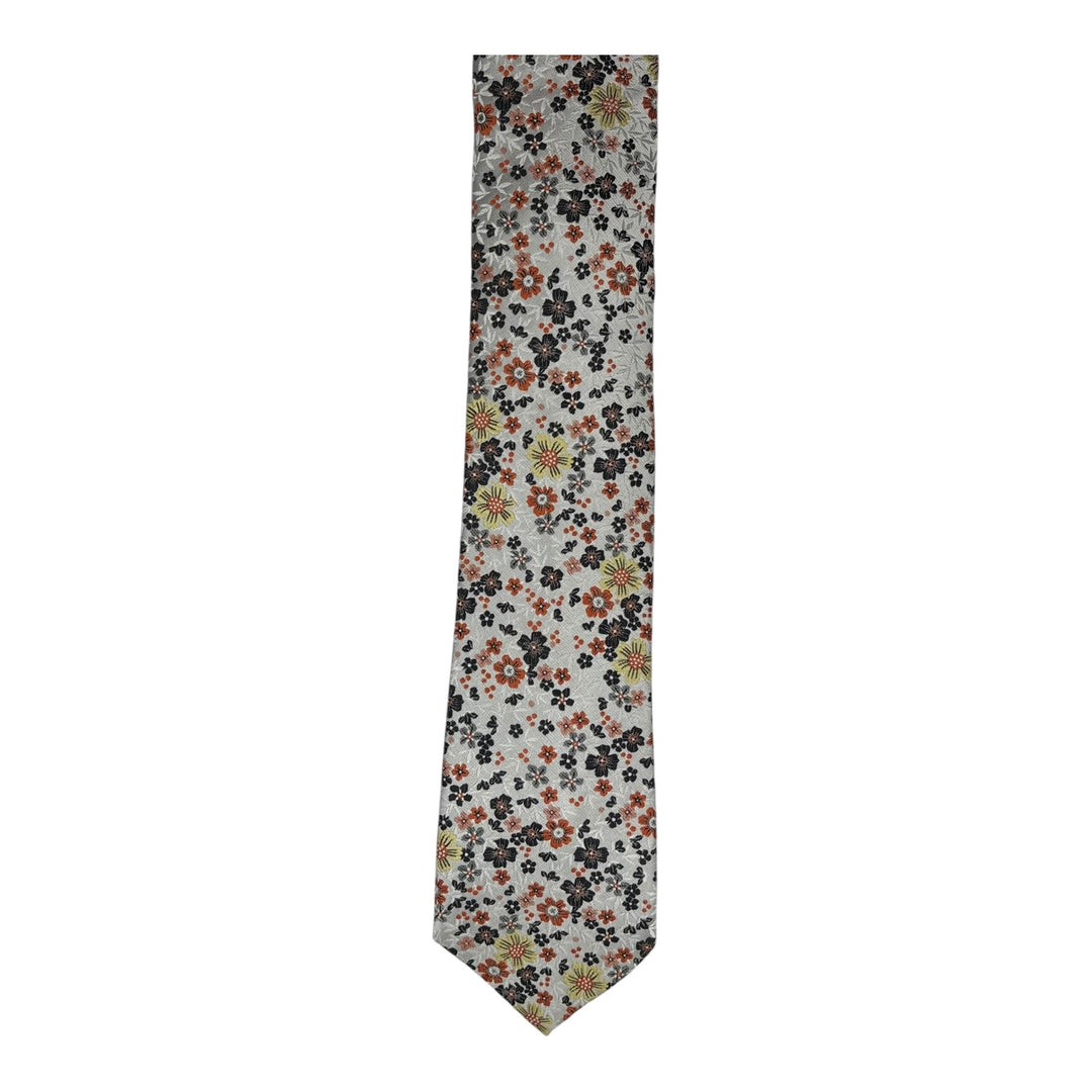 Floral Cream Orange Tie and Pocket Square