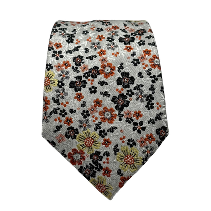 Floral Cream Orange Tie and Pocket Square