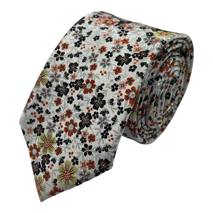 Floral Cream Orange Tie and Pocket Square