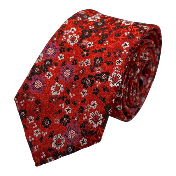 Floral Red Tie and Pocket Square