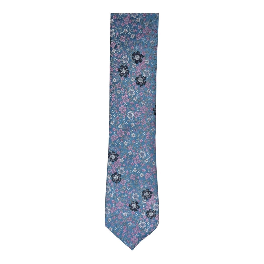 Floral Sky Blue Pink Tie and Pocket Square