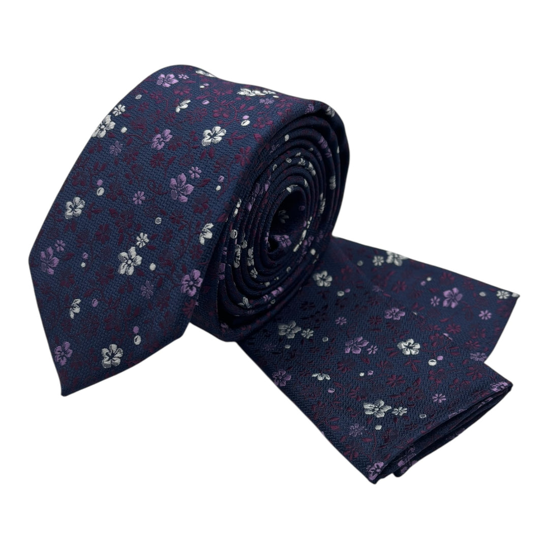 Floral Purple Tie and Pocket Square
