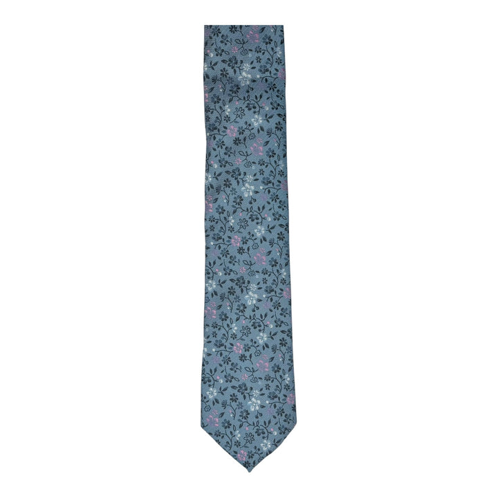 Floral Blue Pink Tie and Pocket Square