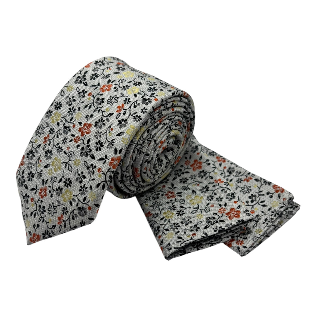 Floral Stone Orange Tie and Pocket Square