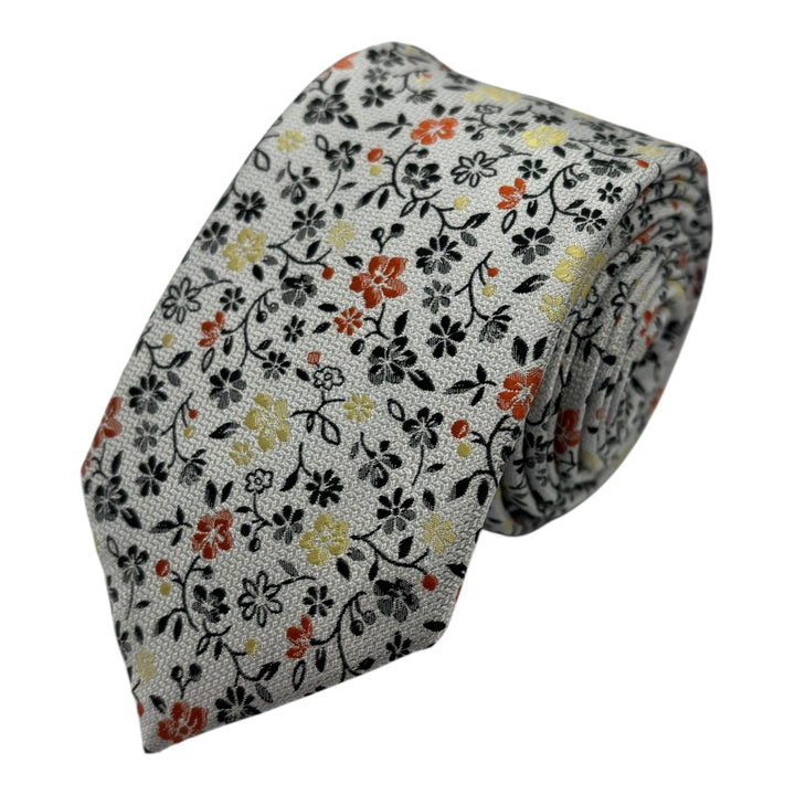 Floral Stone Orange Tie and Pocket Square