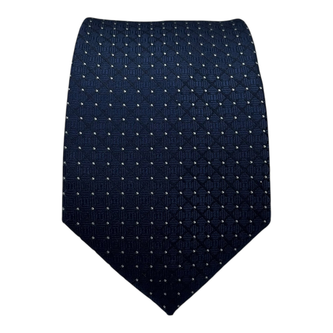 Navy Silver Pin Dot Tie and Pocket Square