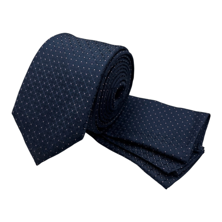 Navy Pink Pin Dot Tie and Pocket Square