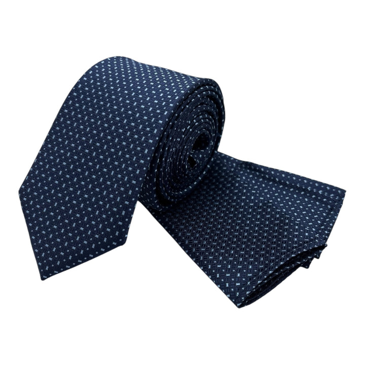 Navy Block Print Tie and Pocket Square