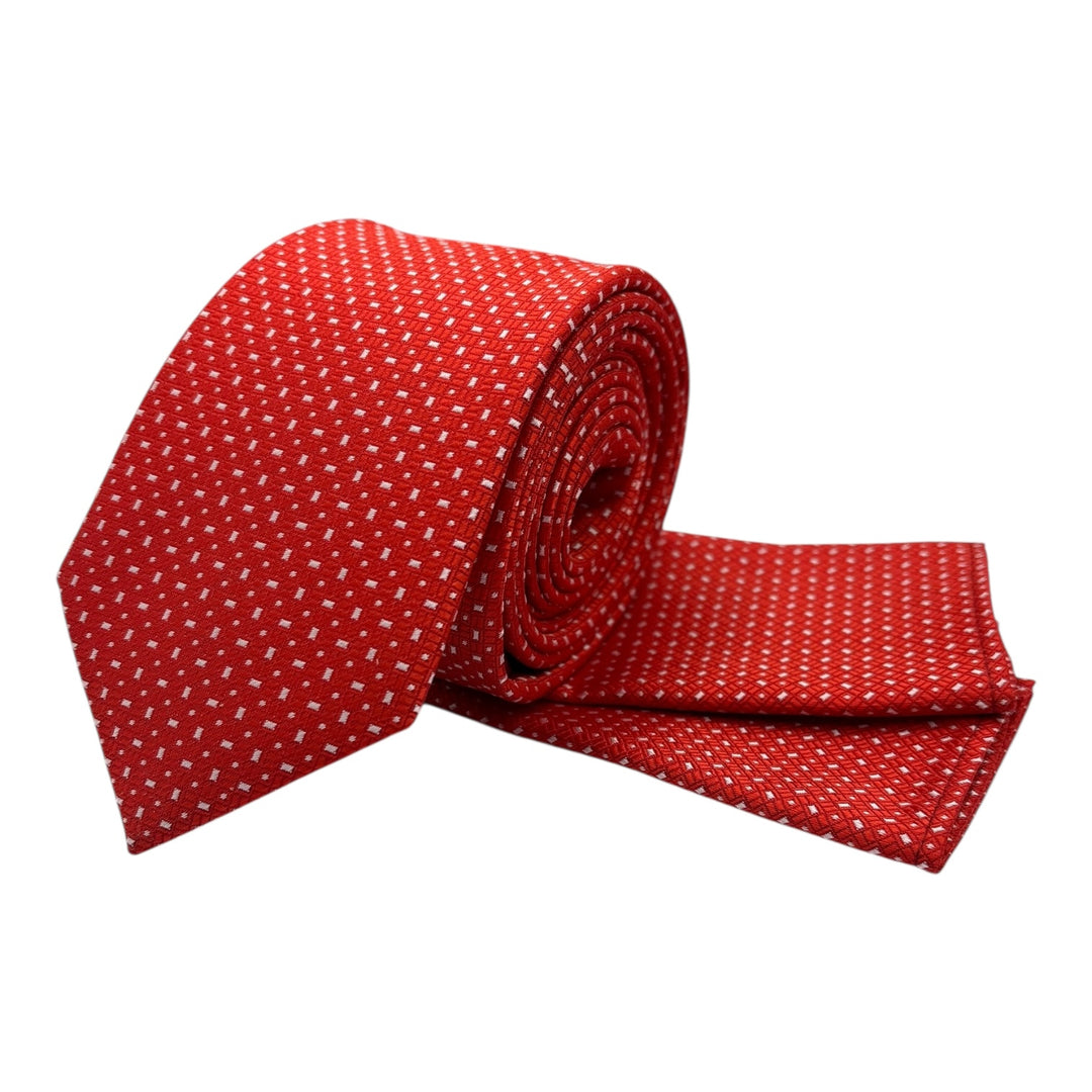 Red Block Print Tie and Pocket Square