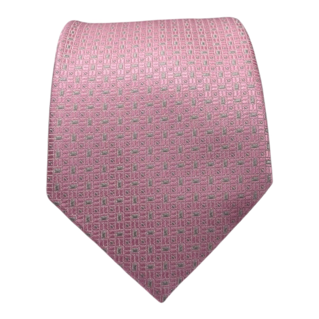 Pink Block Print Tie and Pocket Square