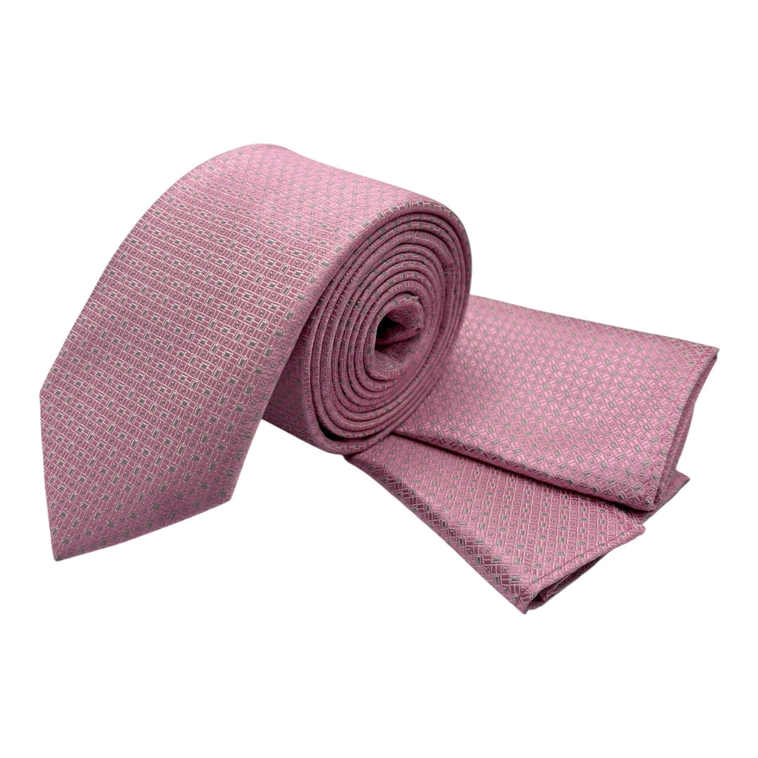 Pink Block Print Tie and Pocket Square