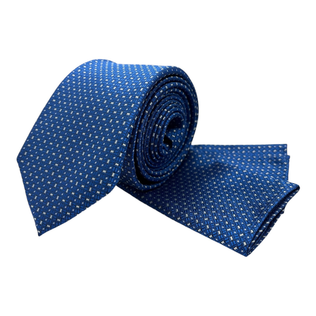 Cobalt Blue Block Print Tie and Pocket Square
