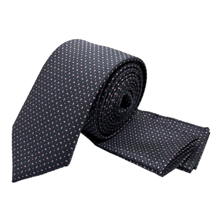 Dark Navy Block Print Tie and Pocket Square