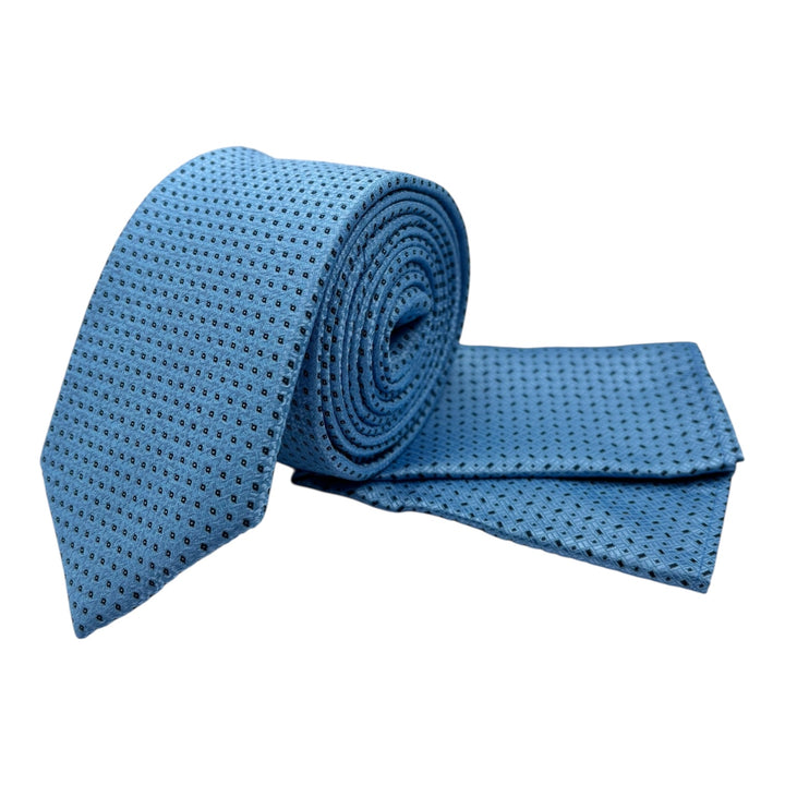 Blue Block Print Tie and Pocket Square