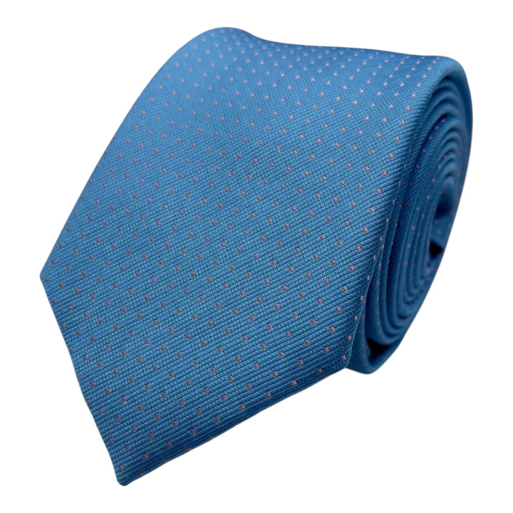Sky Blue Pink Mini Square Polka Dot Tie and Pocket Square