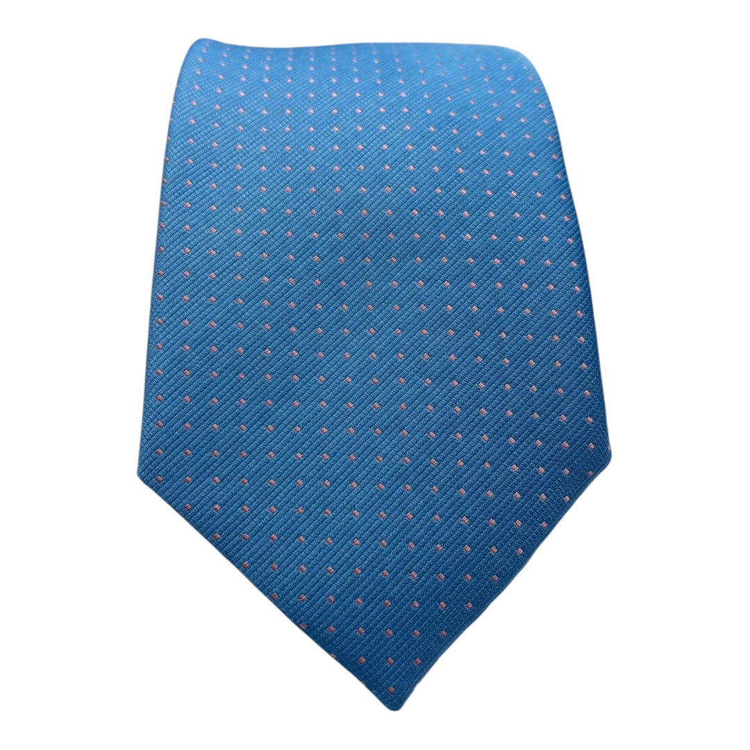 Sky Blue Pink Mini Square Polka Dot Tie and Pocket Square
