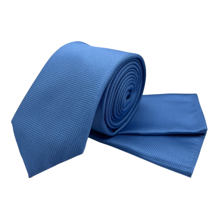 Blue Square Weave Print Tie and Pocket Square