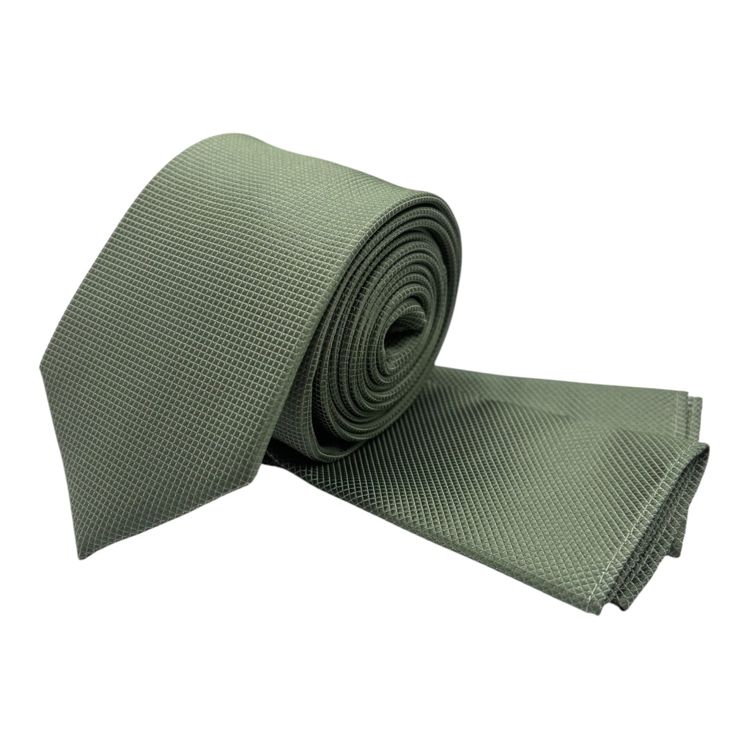Forest Green Square Weave Print Tie and Pocket Square
