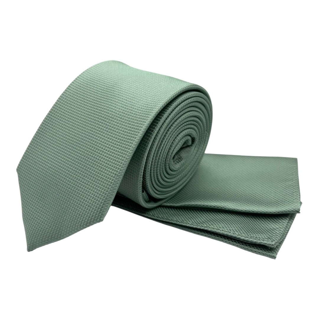 Sage Green Square Weave Print Tie and Pocket Square